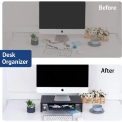 FITUEYES Supporto Monitor Supporto Per Monitor In Legno Con Cassetto 42.5x23.5x10cm (Nero) DT104101WB -Ufficio E Casa 60590522 4