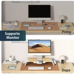 Fenge Supporto Monitor Supporto Per Monitor In Legno Con Cassetto, Supporto Per Telefono E Scatole Di Stoccaggio Mobili L52xW23,5xH8,9cm (Colore Quercia) G04A1521C -Ufficio E Casa 60590556 3