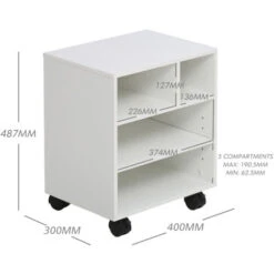 FITUEYES Supporto Per Stampante Legno Con Ruote Scrivania Lato Mobile 4 Stoccaggi 40x30x48.5cm Bianco PS404005WW -Ufficio E Casa 60590607 3