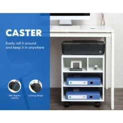 FITUEYES Supporto Per Stampante Legno Con Ruote Scrivania Lato Mobile 4 Stoccaggi 40x30x48.5cm Bianco PS404005WW -Ufficio E Casa 60590607 4