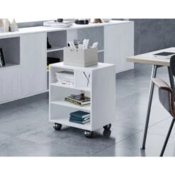 FITUEYES Supporto Per Stampante Legno Con Ruote Scrivania Lato Mobile 4 Stoccaggi 40x30x48.5cm Bianco PS404005WW -Ufficio E Casa 60590607 5