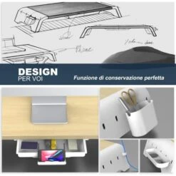 Fenge Supporto Monitor Regolabile In Lunghezza E Angolazione Per 2 Monitor Supporto Per Monitor In Legno Con Cassetto, Scatole Di Stoccaggio Mobili 74-107x 23,5X 8,9cm Colore Quercia G04B1101C -Ufficio E Casa 60590615 4