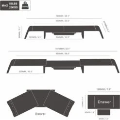Fenge Supporto Monitor Regolabile In Lunghezza E Angolazione Per 2 Monitor Supporto Per Monitor In Legno Con Cassetto, Scatole Di Stoccaggio Mobili 74-107x 23,5X 8,9cm Colore Quercia G04B1101C -Ufficio E Casa 60590615 5