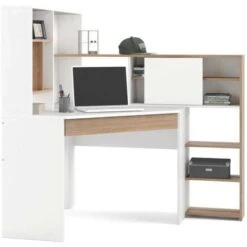 Dmora Scrivania Angolare Con Libreria, Colore Bianco E Rovere, Cm 138 X 141 X 101