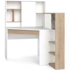 Dmora Scrivania Angolare Con Libreria, Colore Bianco E Rovere, Cm 138 X 141 X 101 -Ufficio E Casa 63752099 3