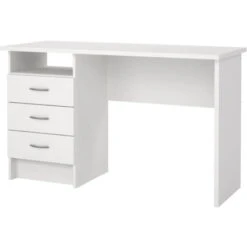 Dmora Scrivania Lineare Con Tre Cassetti, Colore Bianco, Misure 120 X 72 X 48 Cm -Ufficio E Casa 63752404 5