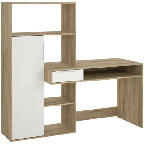 Dmora Scrivania Multifunzione Con Libreria, Cassetto E Anta, Colore Bianco E Rovere, Cm 162 X 155 X 60 3 Dmora Scrivania Multifunzione Con Libreria, Cassetto E Anta, Colore Bianco E Rovere, Cm 162 X 155 X 60