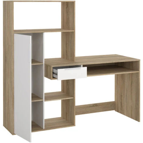 Dmora Scrivania Multifunzione Con Libreria, Cassetto E Anta, Colore Bianco E Rovere, Cm 162 X 155 X 60 6 Dmora Scrivania Multifunzione Con Libreria, Cassetto E Anta, Colore Bianco E Rovere, Cm 162 X 155 X 60 - immagine 4