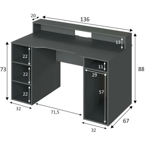 Dmora Scrivania Phoenix, Scrittoio Multifunzione Moderno Da Gaming, Tavolo Da Studio Porta PC E Porta CD, Tavolo Da Studio Con Ripiani, Cm 136x67h88, Antracite 5 Dmora Scrivania Phoenix, Scrittoio Multifunzione Moderno Da Gaming, Tavolo Da Studio Porta PC E Porta CD, Tavolo Da Studio Con Ripiani, Cm 136x67h88, Antracite - immagine 3
