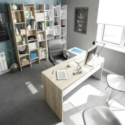 Dmora Scrivania Greensboro, Scrittoio Multifunzione Reversibile Da Ufficio Con Cassettiera, Tavolo Da Studio O Ufficio Porta PC Ad Angolo, Cm 145x108h73, Rovere E Bianco -Ufficio E Casa 63755022 4