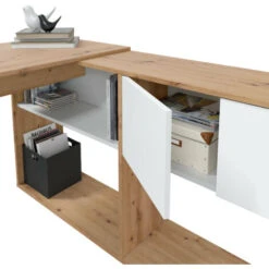 Dmora Scrivania Riverside, Scrittoio Multifunzione Reversibile Ad Angolo Con Libreria, Tavolo Da Studio O Ufficio Multiposizione, Cm 108x70h140, Bianco E Rovere Nodi -Ufficio E Casa 63755149 5