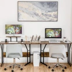 COSTWAY Scrivania Angolare In Legno E Acciaio, Scrivania Pieghevole Porta Pc Con Supporto Monitore, Scrivania Salvaspazio Per Studio E Ufficio, Portat Massima 90 Kg, 225 X 48 X 91 Cm (Marrone) -Ufficio E Casa 64447664 5