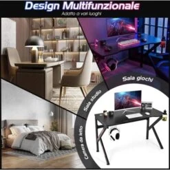 COSTWAY Scrivania Da Gaming 110 Cm, Tavolo Computer A Forma Di K Con Porta Bicchiere E Gancio Per Cuffie, Postazione Gaming Ergonomica Per Casa E Ufficio -Ufficio E Casa 66095304 3