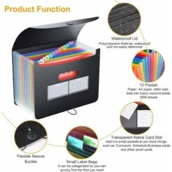 RHAFAYRE Cartella A4 A 12 Tasche Cartella Portaoggetti Cartella In Plastica Cartella Espandibile Organizzatore Per Fisarmonica, Schede Colorate -Ufficio E Casa 66557055 3