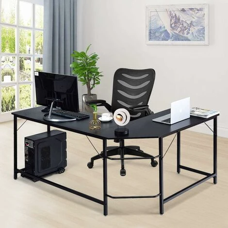 RELAX4LIFE Scrivania Angolare A Forma Di L, Postazione Di Lavoro Per Computer In Struttura Di Ferro Stabile Con Piano Spazioso, Tavolo Da Studio In Stile Industriale, 167,5 X 125,5 X 73,5 Cm (nero) 5 RELAX4LIFE Scrivania Angolare A Forma Di L, Postazione Di Lavoro Per Computer In Struttura Di Ferro Stabile Con Piano Spazioso, Tavolo Da Studio In Stile Industriale, 167,5 X 125,5 X 73,5 Cm (nero) - immagine 3