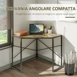 HOMCOM Scrivania Angolare A L Per Computer In Acciaio E Truciolato, 80x80x77.5 Cm, Nera E Marrone 10 HOMCOM Scrivania Angolare A L Per Computer In Acciaio E Truciolato, 80x80x77.5 Cm, Nera E Marrone -Ufficio E Casa 67558448 4