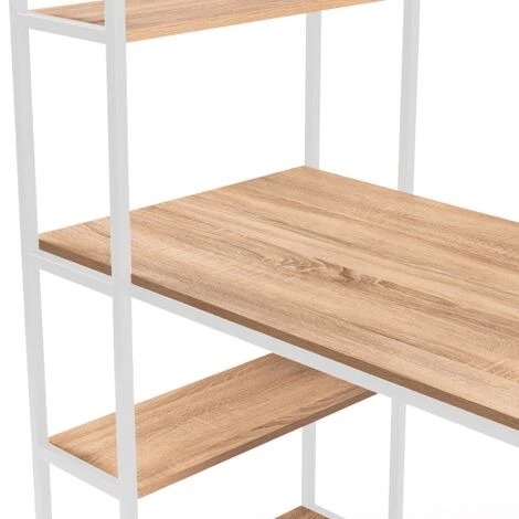 Libreria Scrivania DETROIT Design Industriale Legno E Metallo Bianco 5 Libreria Scrivania DETROIT Design Industriale Legno E Metallo Bianco - immagine 3