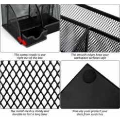 Portapenne Multifunzionale Da Scrivania In Metallo Con Cassettiera Scorrevole In Rete Per Cancelleria Per Casa, Scuola, Ufficio, Nero -Ufficio E Casa 69717440 4