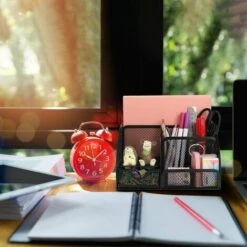 Portapenne Multifunzionale Da Scrivania In Metallo Con Cassettiera Scorrevole In Rete Per Cancelleria Per Casa, Scuola, Ufficio, Nero -Ufficio E Casa 69717440 5