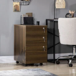 Vinsetto Schedario Portadocumenti Per Studio E Ufficio In MDF Con 3 Cassetti E Ruote, 40x50x68.5 Cm, Marrone -Ufficio E Casa 70299171 2