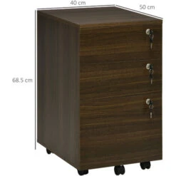 Vinsetto Schedario Portadocumenti Per Studio E Ufficio In MDF Con 3 Cassetti E Ruote, 40x50x68.5 Cm, Marrone -Ufficio E Casa 70299171 3