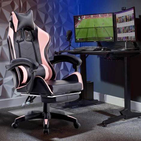 Sedia Gaming Reclinabile Con Poggiapiedi Estraibile Rosa E Nera 5 Sedia Gaming Reclinabile Con Poggiapiedi Estraibile Rosa E Nera - immagine 3
