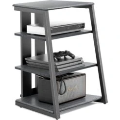 FITUEYES HiFi Shelf AV Shelf 4-level Stand Di Legno Con Ripiani In Legno Per Giradischi DVD Player Xbox Supporto HIFI Rack, Nero