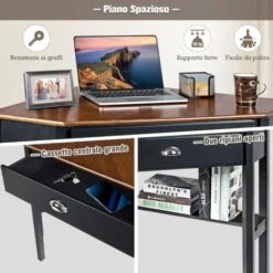 COSTWAY Scrivania Angolare In Legno Per Computer, Scrivania Porta PC Cassetto E Ripiano, Scrivania Salvaspazio E Moderna Per Ufficio E Studio, Marrone -Ufficio E Casa 72856541 2