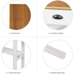 COSTWAY Scrivania Angolare In Legno Per Computer, Scrivania Porta PC Cassetto E Ripiano, Scrivania Salvaspazio E Moderna Per Ufficio E Studio, Naturale -Ufficio E Casa 72856543 4