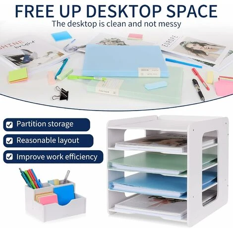 RHAFAYRE Vassoio Per Lettere - Organizer Da Scrivania - Portadocumenti A4 - Per Casa, Ufficio, Scuola (5 Livelli) 4 RHAFAYRE Vassoio Per Lettere - Organizer Da Scrivania - Portadocumenti A4 - Per Casa, Ufficio, Scuola (5 Livelli) - immagine 2