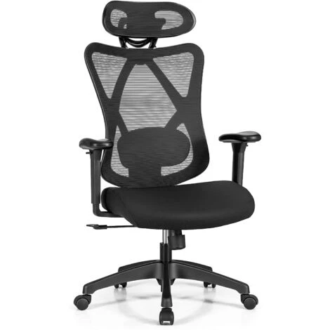 COSTWAY Sedia Da Ufficio In Rete, Sedia Ufficio Ergonomica Con Supporto Lombare, Poggiatesta, Poltrona Girevole Altezza Regolabile, Reclinabile A 135°, Sedia Gaming, Max Portata Di 125 Kg(Nero) 3 COSTWAY Sedia Da Ufficio In Rete, Sedia Ufficio Ergonomica Con Supporto Lombare, Poggiatesta, Poltrona Girevole Altezza Regolabile, Reclinabile A 135°, Sedia Gaming, Max Portata Di 125 Kg(Nero)