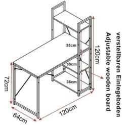 WOLTU Scrivania Con 4 Ripiani Tavolo Porta PC Computer Casa Ufficio 120cm Ruggine+nero -Ufficio E Casa 80879717 3