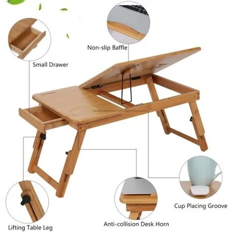 None Tavolino Servitore Con 1 Cassetto Regolabile In Altezza Porta PC Pieghevole In Bambù Multifunzione 4 None Tavolino Servitore Con 1 Cassetto Regolabile In Altezza Porta PC Pieghevole In Bambù Multifunzione - immagine 2