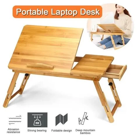 None Tavolino Servitore Con 1 Cassetto Regolabile In Altezza Porta PC Pieghevole In Bambù Multifunzione 6 None Tavolino Servitore Con 1 Cassetto Regolabile In Altezza Porta PC Pieghevole In Bambù Multifunzione - immagine 4