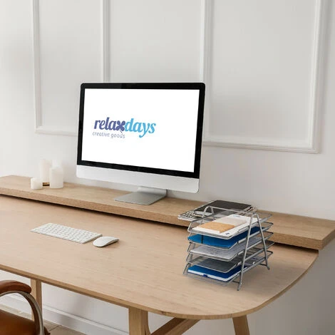 Relaxdays Organizer Portadocumenti Con 5 Vaschette, Portalettere A4, HLP: 37,5 X 30 X 35 Cm, Rete In Acciaio, Argentato 4 Relaxdays Organizer Portadocumenti Con 5 Vaschette, Portalettere A4, HLP: 37,5 X 30 X 35 Cm, Rete In Acciaio, Argentato - immagine 2