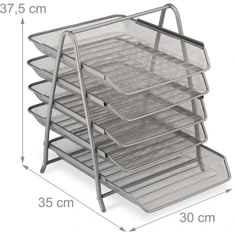 Relaxdays Organizer Portadocumenti Con 5 Vaschette, Portalettere A4, HLP: 37,5 X 30 X 35 Cm, Rete In Acciaio, Argentato 6 Relaxdays Organizer Portadocumenti Con 5 Vaschette, Portalettere A4, HLP: 37,5 X 30 X 35 Cm, Rete In Acciaio, Argentato - immagine 4