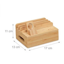 Relaxdays Stazione Di Ricarica Multipla, Docking Station Bambù, Apple Watch, Smartphone, AirPods, 11x17x13 Cm, Naturale -Ufficio E Casa 82433099 4