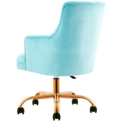 Sedia Da Ufficio Ergonomica Girevole 360° Poltrona Velluto Azzurro E Gambe Oro -Ufficio E Casa 83679198 2