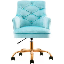 Sedia Da Ufficio Ergonomica Girevole 360° Poltrona Velluto Azzurro E Gambe Oro -Ufficio E Casa 83679198 4