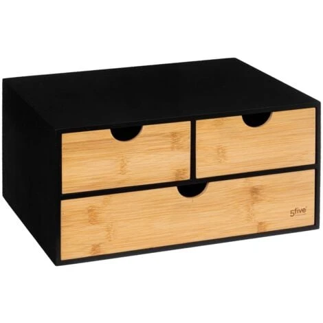 Contenitore Rettangolare Angolare In Bambù Bava, 3 Cassetti, Nero - 5 Five Simply Smart 3 Contenitore Rettangolare Angolare In Bambù Bava, 3 Cassetti, Nero - 5 Five Simply Smart