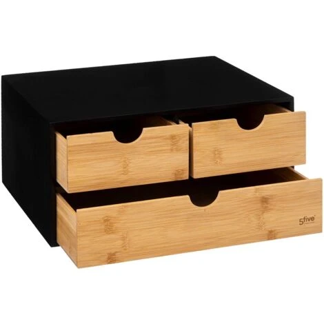Contenitore Rettangolare Angolare In Bambù Bava, 3 Cassetti, Nero - 5 Five Simply Smart 4 Contenitore Rettangolare Angolare In Bambù Bava, 3 Cassetti, Nero - 5 Five Simply Smart - immagine 2