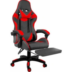 Sedia Gaming Poltrona Ufficio Scrivania Casa PC Stile Racing Girevole Ergonomica In Ecopelle Con Rotelle Cuscino Supporto Lombare Poggiapiedi Poggiatesta Braccioli Altezza Regolabile (Nero E Rosso)