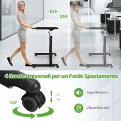 COSTWAY Scrivania Per Computer Regolabile In Altezza, Scrivania Porta PC Con Ruote E Porta Cuffie, Tavolo Per Computer Con Telaio Di Metallo Per Studio E Ufficio, 91,5 X 53 X 68,5-107 Cm (Nero) -Ufficio E Casa 87501964 5