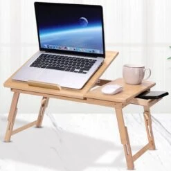 Tavolino Vassoio Da Letto Divano In Bambu' PC Tablet Pieghevole Legno Naturale