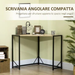 HOMCOM Scrivania Angolare Salvaspazio Per Camera E Ufficio In Legno E Metallo Stile Industriale, 80x80x75.5cm -Ufficio E Casa 87945634 4