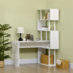 HOMCOM Scrivania Angolare Moderna In Truciolato Con Ripiano A 4 Livelli Per Ufficio E Studio, 120x80x176 Cm, Bianco -Ufficio E Casa 87945720 2