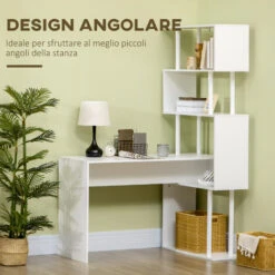 HOMCOM Scrivania Angolare Moderna In Truciolato Con Ripiano A 4 Livelli Per Ufficio E Studio, 120x80x176 Cm, Bianco -Ufficio E Casa 87945720 4