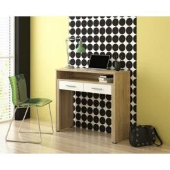 Skraut Home - Tavolo Allungabile Da Scrivania, Console Da Studio Per Ordinatore, 2 Cassetti , Finitura Rovere/bianco, Misure: 98,6x86,9x36-70 Cm Di Profondità -Ufficio E Casa 89371616 3