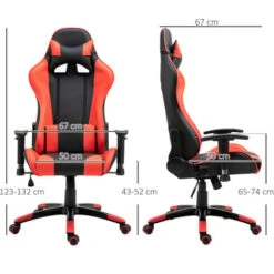 HOMCOM Poltrona Da Ufficio Gaming Girevole Reclinabile Nero-rosso Ecopelle -Ufficio E Casa 8962413 3