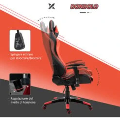 HOMCOM Poltrona Da Ufficio Gaming Girevole Reclinabile Nero-rosso Ecopelle -Ufficio E Casa 8962413 4